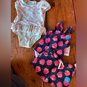 NWT 18 month swim bundle baby girl summer watermelon strawberry bathing suit